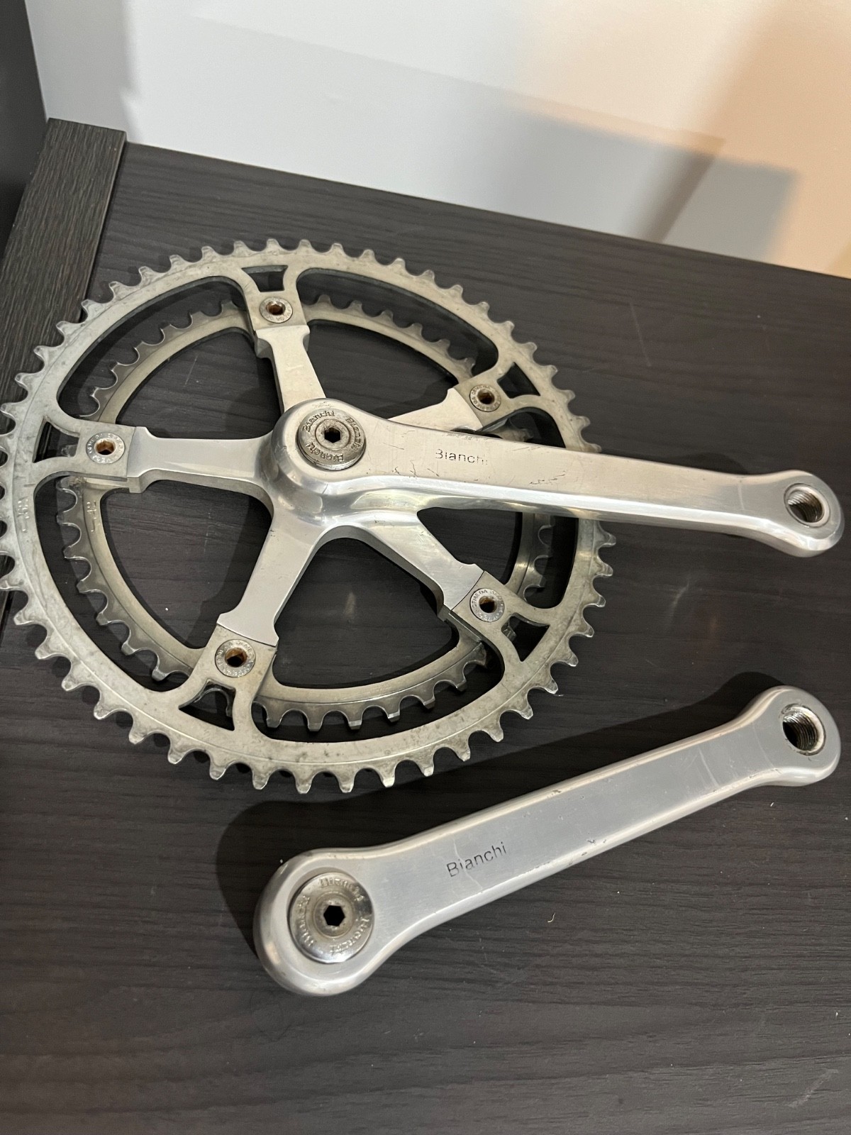Vintage Ofmega Bianchi Crankset 170mm 52/42T, 130 BCD. Square Taper