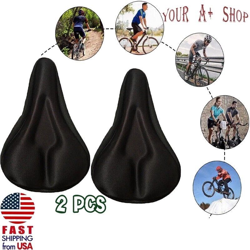 2 PCS Bike Wide Seat Cushion Cover Gel Soft Padded Mountain Bicycle Saddle Cover
