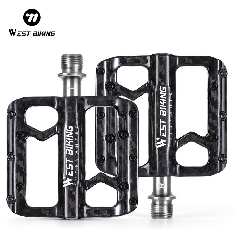 West Biking 3 Bearings Carbon Fibre Titanium Axle Bicycle Pedals Black 180g