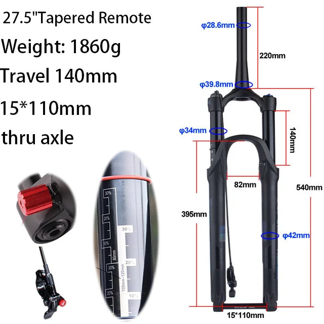 27.5/29inch Mountain Bike Thru Axle Rebound Adjustment Boost Suspension Air Fork
