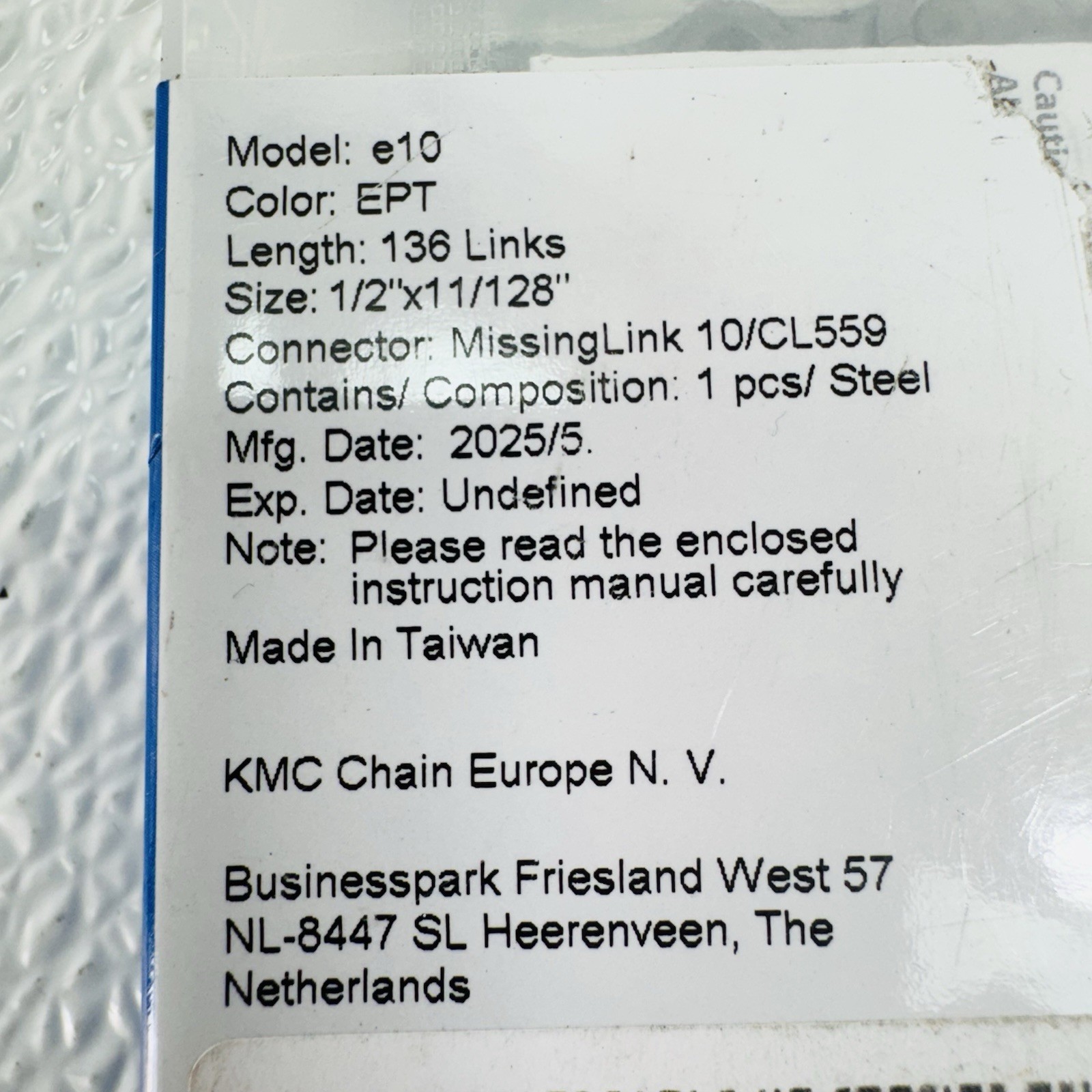 KMC e10 EPT 10-Speed 136L eBike Bike Chain Silver Anti-Rust Resistant Coating