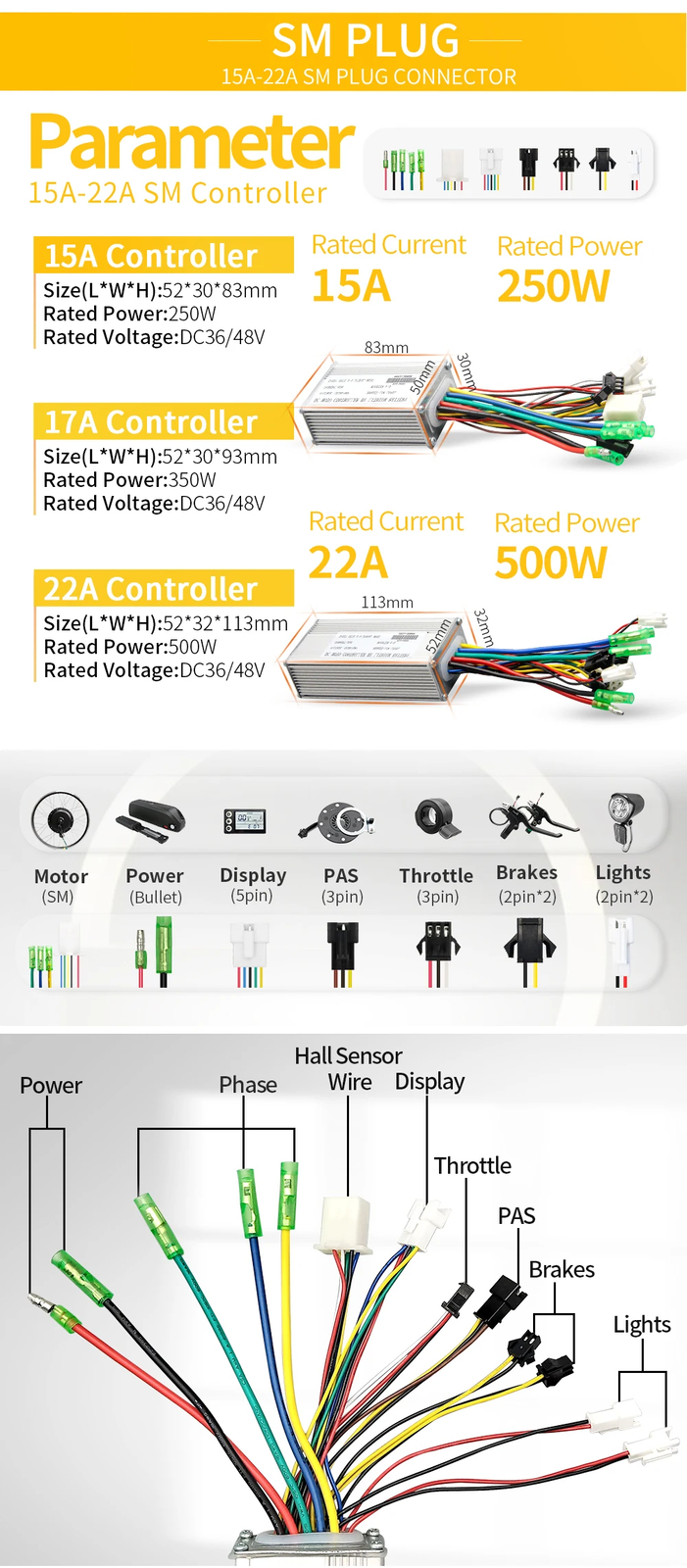 Electric Bicycle 350W/500W Controller with S866 LCD Display for Hub Wheel Motor