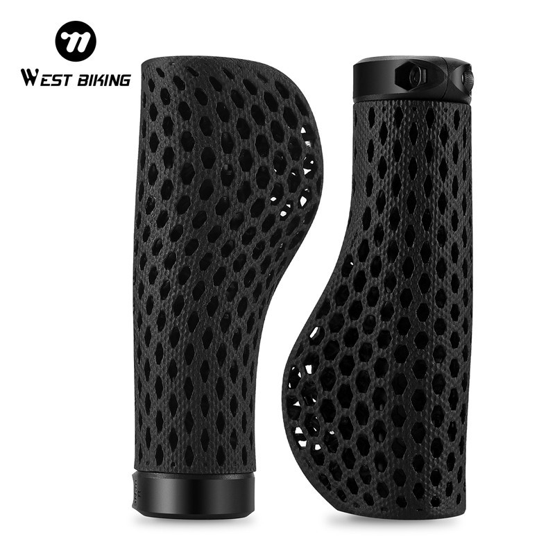 WEST BIKING MTB Bike 3D Printed Grips Ergonomic Bicycle Grips with Bar End Plugs