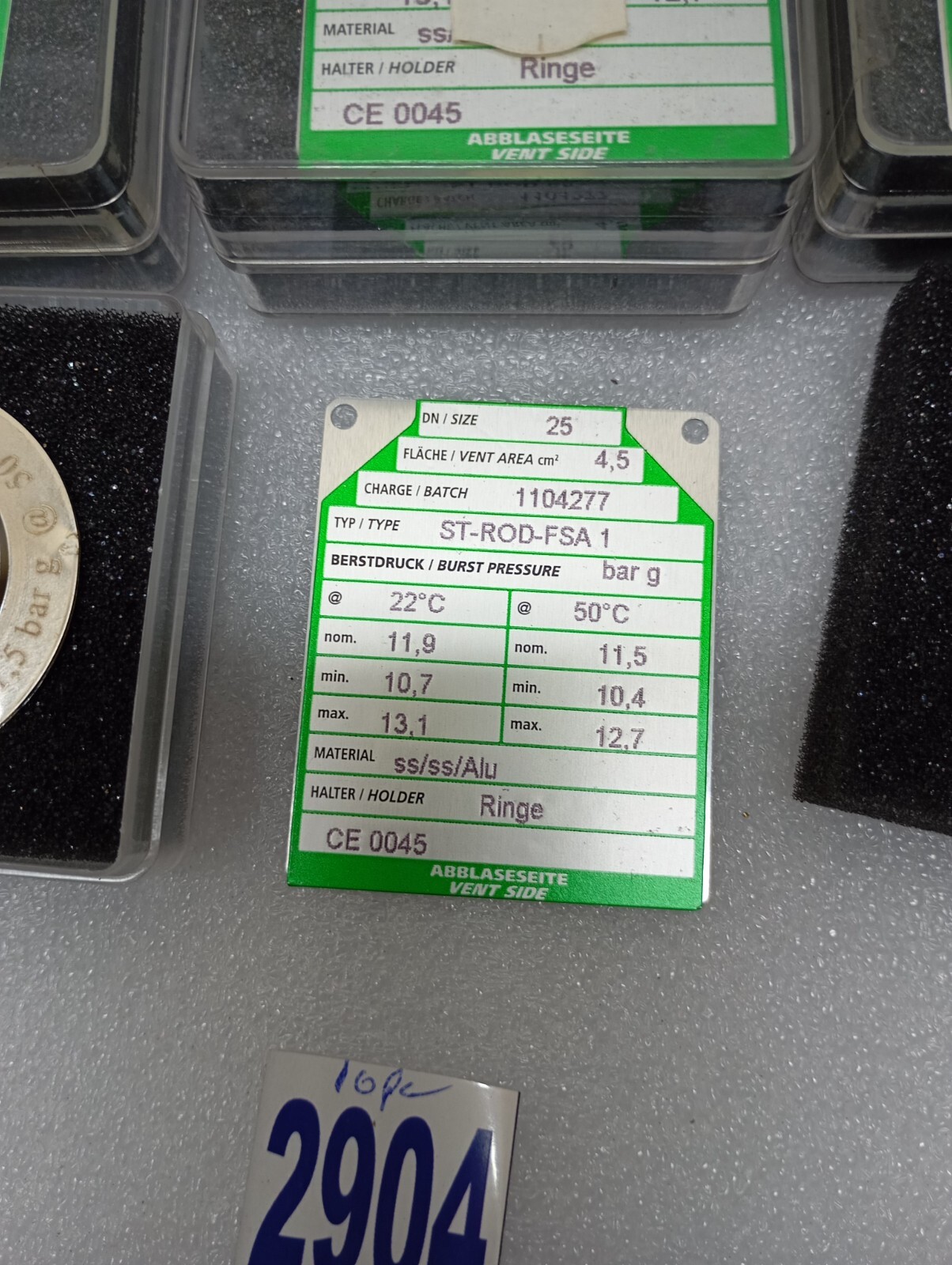 Abblaseseite REMBE 1104277 11,5bar g Typ. ST-ROD-FSA 1 DISC REPTURE(LOTOF 10PC)