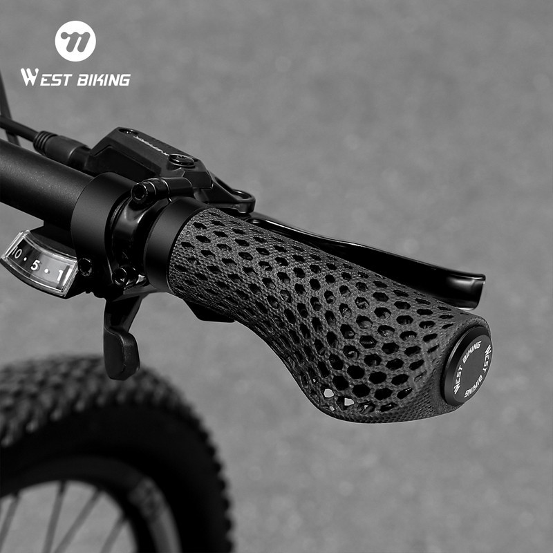 WEST BIKING MTB Bike 3D Printed Grips Ergonomic Bicycle Grips with Bar End Plugs