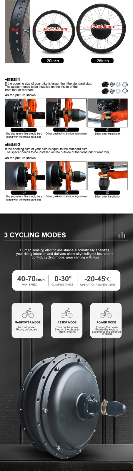 1000W-5000W 48V 72V Snow Electric Bike 20/24/26×4.0inch Fat Tire Rear Hub Motor