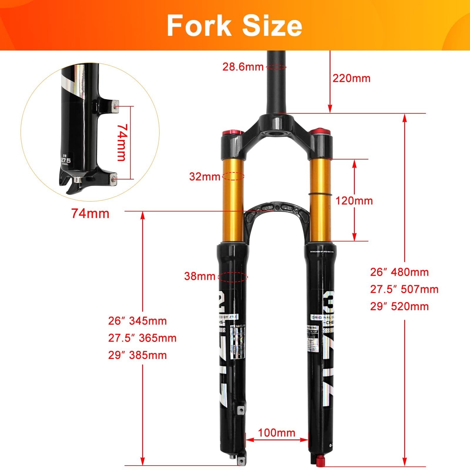 26/27.5/29 inch MTB Air Suspension Fork,120mm Travel, Rebound Adjustment,1 1/…