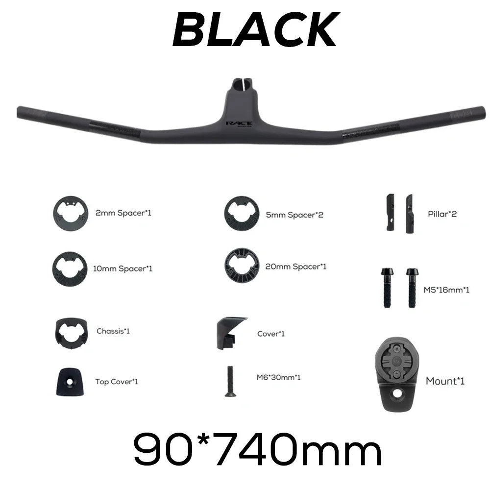 Carbon Fiber XC Mountain Bike Integrated Cockpit -20 Degree 740mm Flat T-Bar