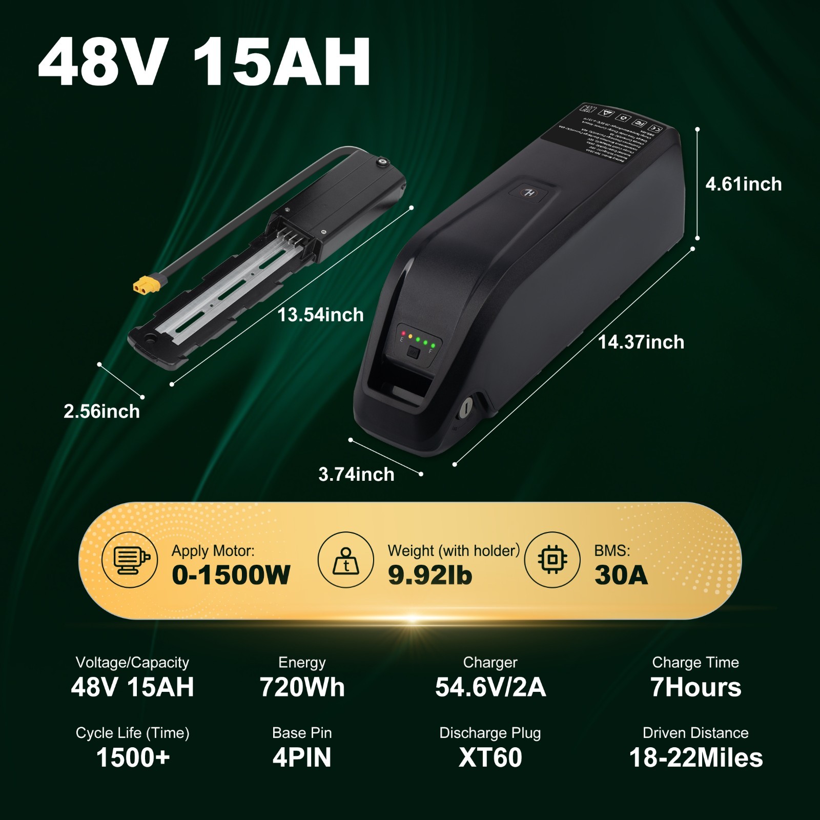 48V 15Ah 4PIN Hailong Ebike Battery for ≤1000W Electric Bicycle Lithium Battery
