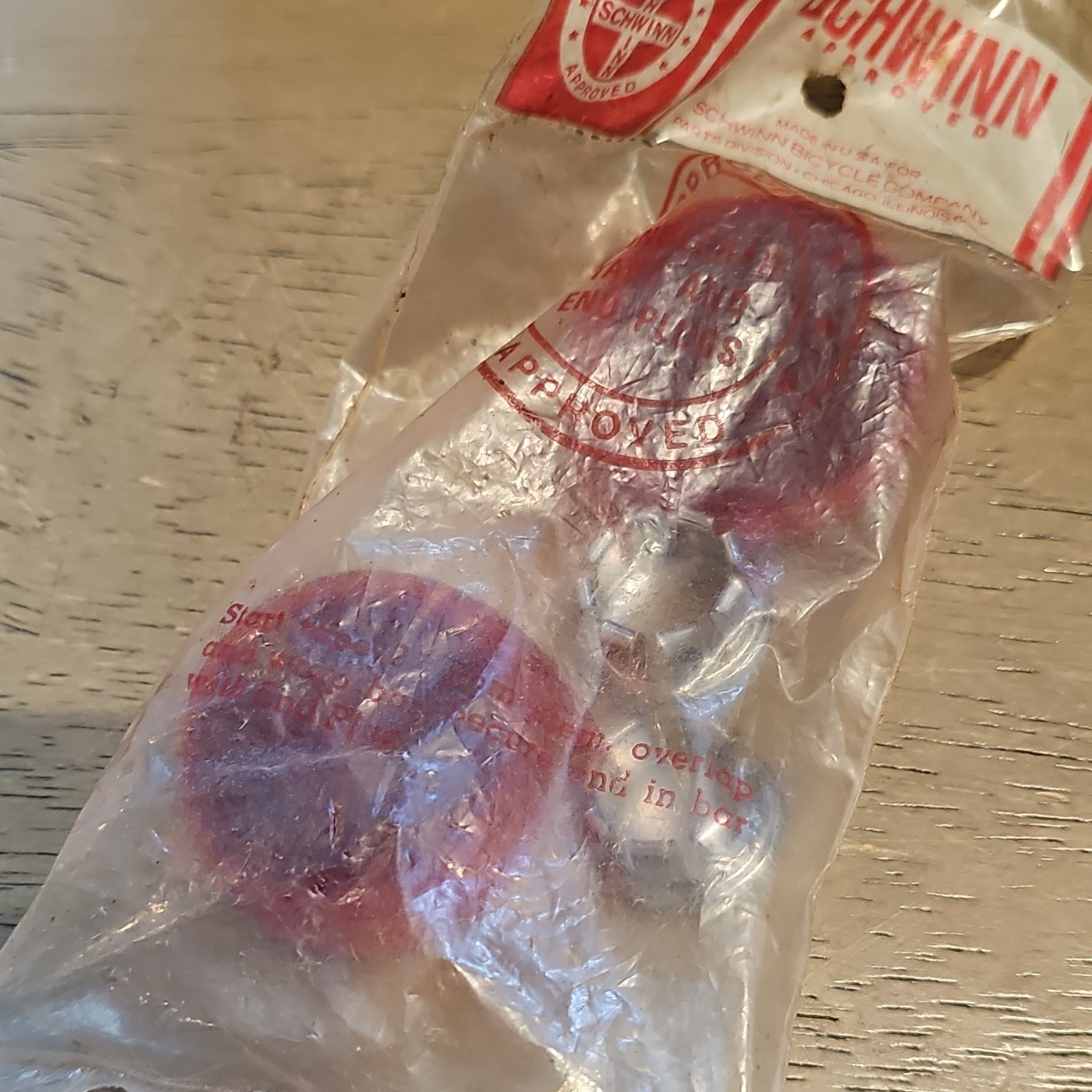 Schwinn handlebar end plugs red plastic metal universal bike set translucent red