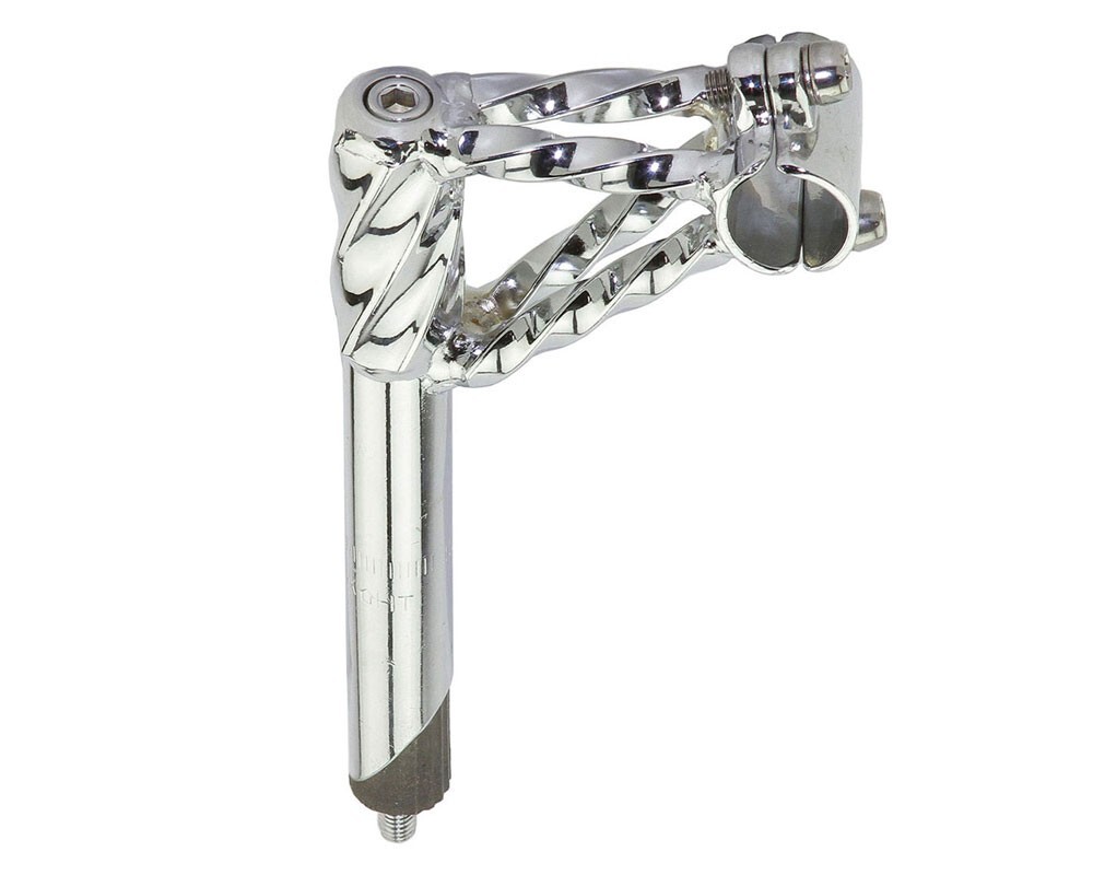 GENUINE VINTAGE LOWRIDER BICYCLE DOUBLE TWISTED LOWRIDER STEM 21.1MM IN CHROME.