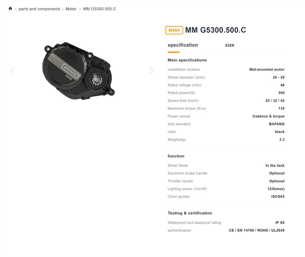 Bafang M560 G5300 48V 500W 750W Mid Drive Motor 140N.M for Ebike Electric Bike