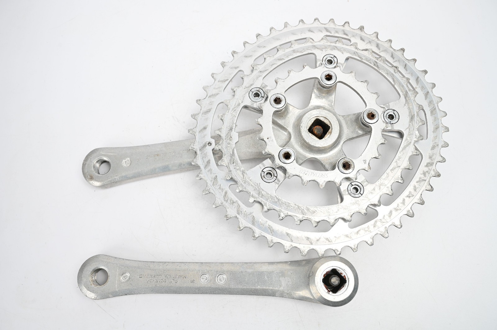 Vintage Shimano FC-B124 Silver 175mm 48/38/24t MTB Bike Biopace Triple Crankset