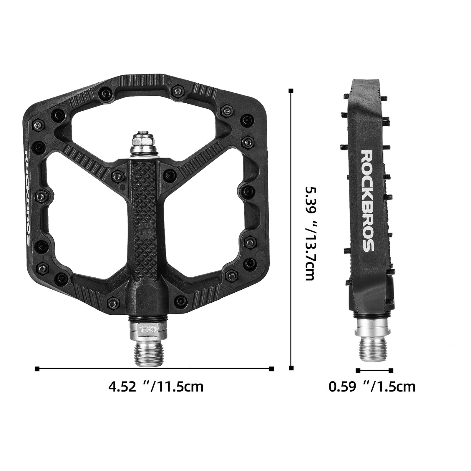 ROCKBROS Mountain Bike Pedals Flat MTB 110mm (4.33 inches), black
