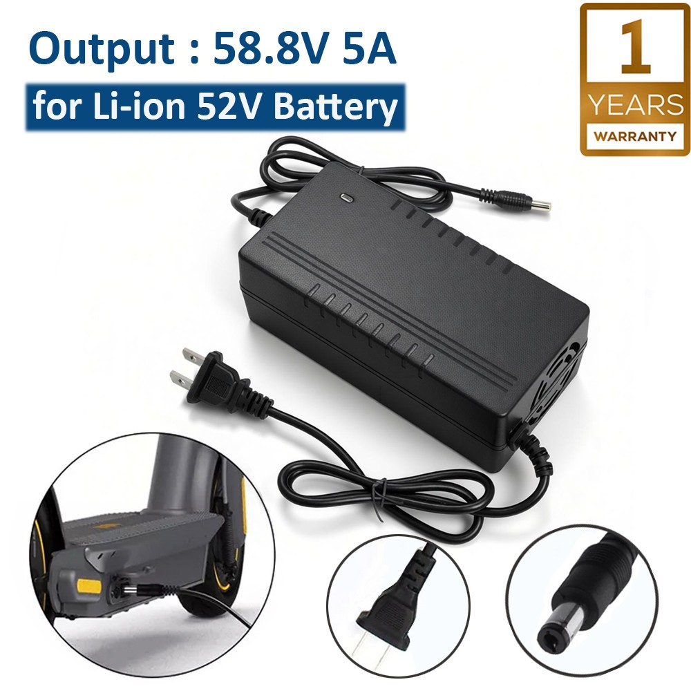 58.8V 5A Power Charger for 52V Lithium Battery DC 5.5-2.5/2.1mm Power Adapter US