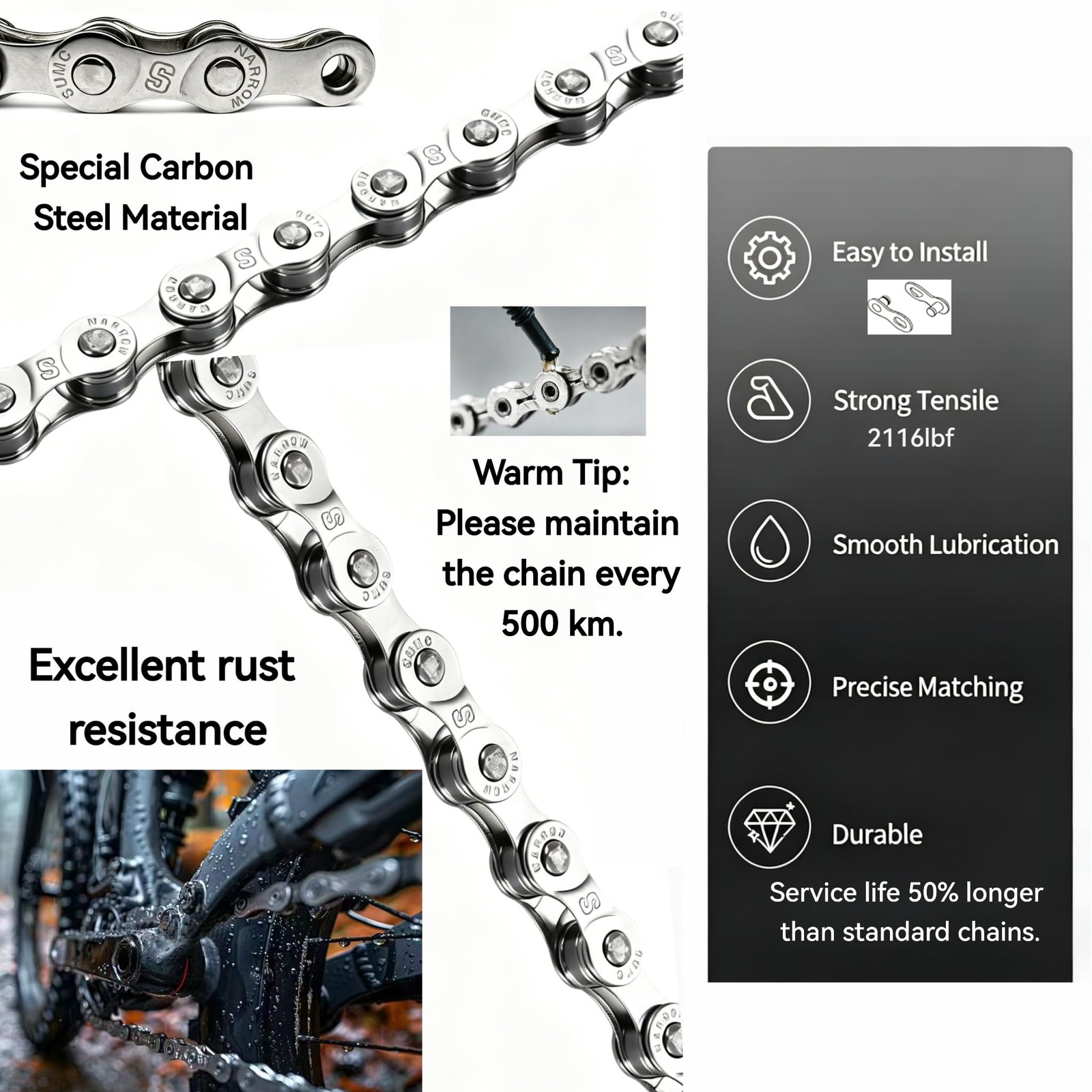 HeavyDuty 126 Link Bike Chain & Tool Kit 6/7/8 Speed RustResistant for Bicycle