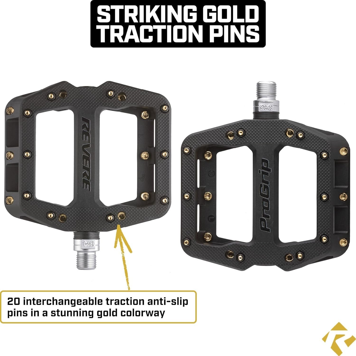 Revere ProGrip 1 Mountain Bike / BMX Platform Pedals – Gold Pins