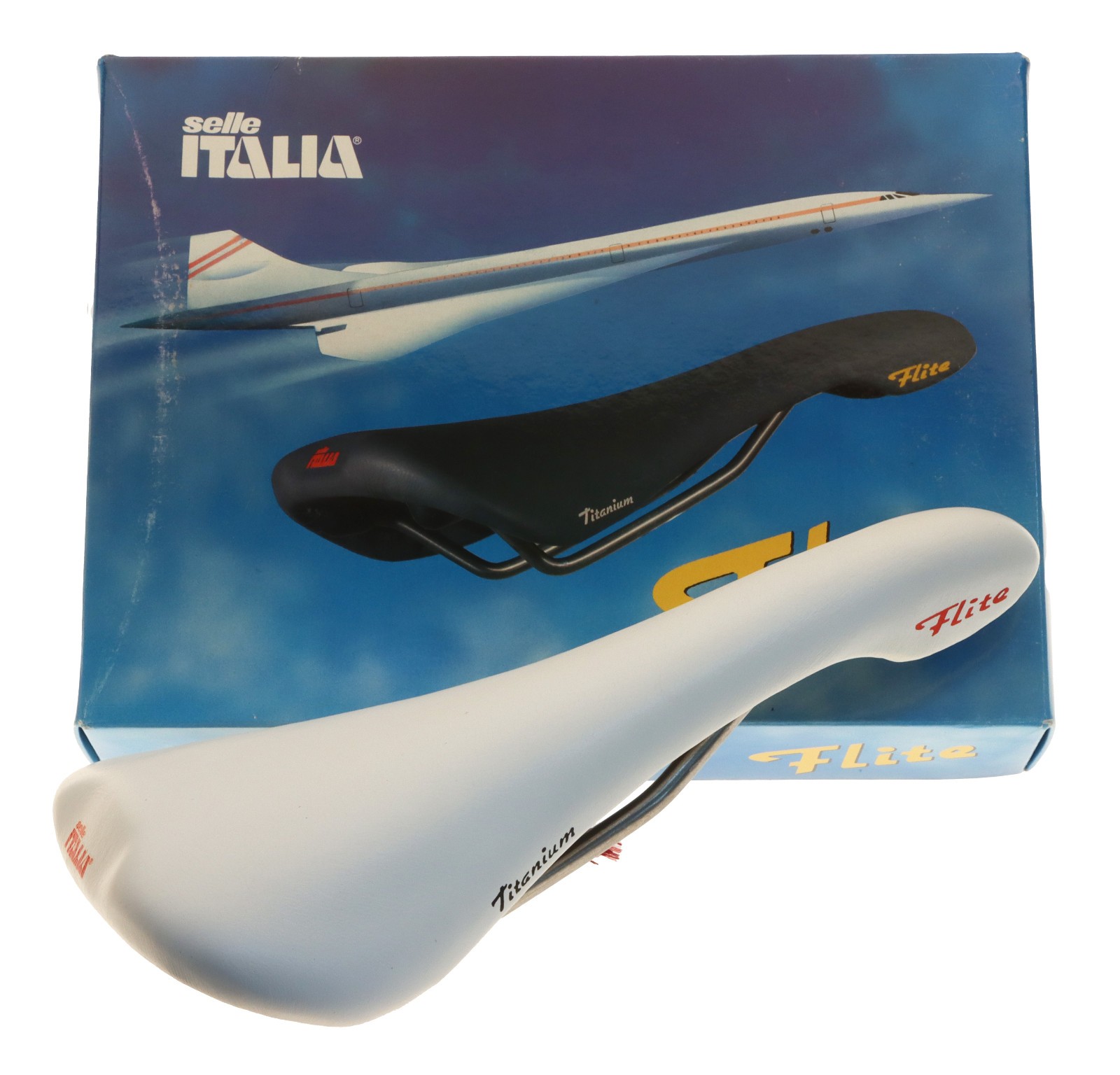 Selle Italia Flite Saddle Titanium Rails White Leather 1990 L1 NIB NOS NEW