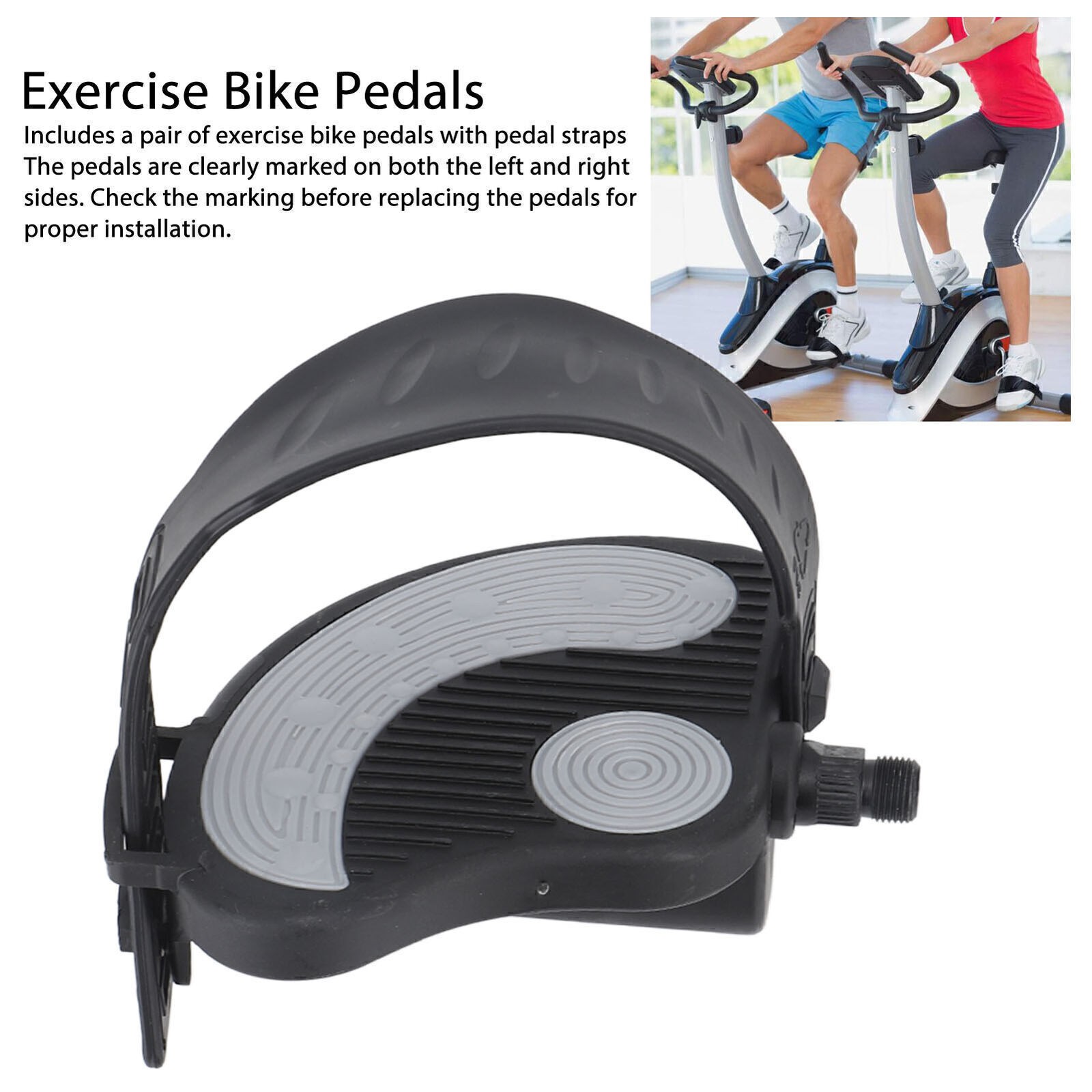 2PCS Exercise Bike Pedals with Straps PP PVC Stainless Steel Universal