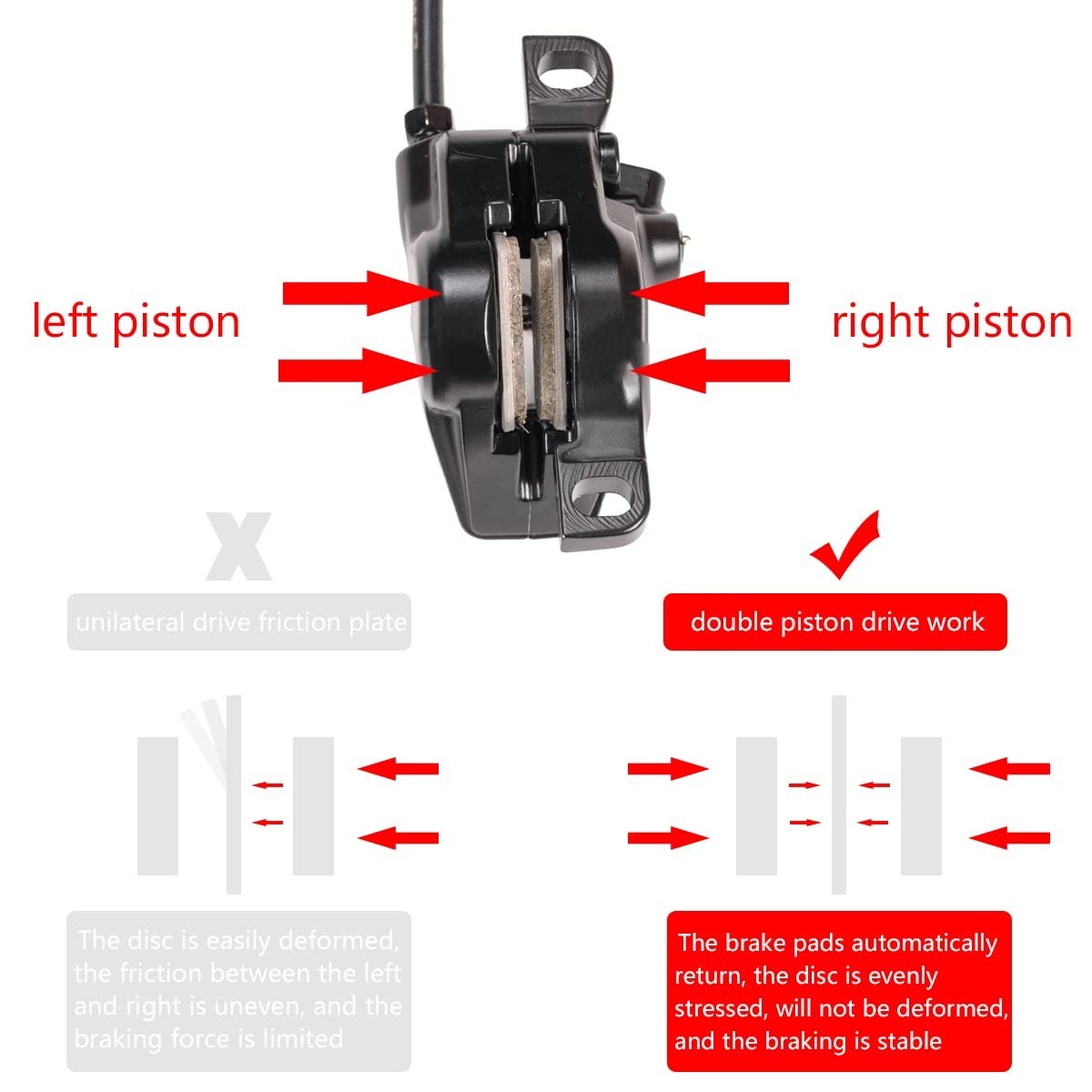 Hydraulic MTB Brake Set – Dual Disc Piston, 800mm Front & 1550mm Rear, Aluminum