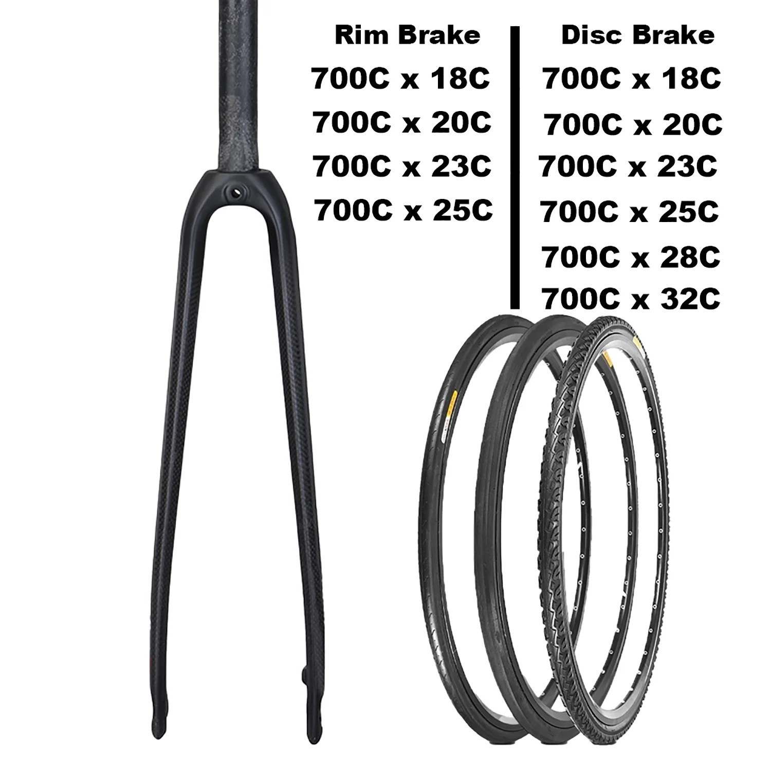 Carbon bicycle 700C 32C Road bike Rim / Disc Brake 1 1/8 inch Rigid Fork QR