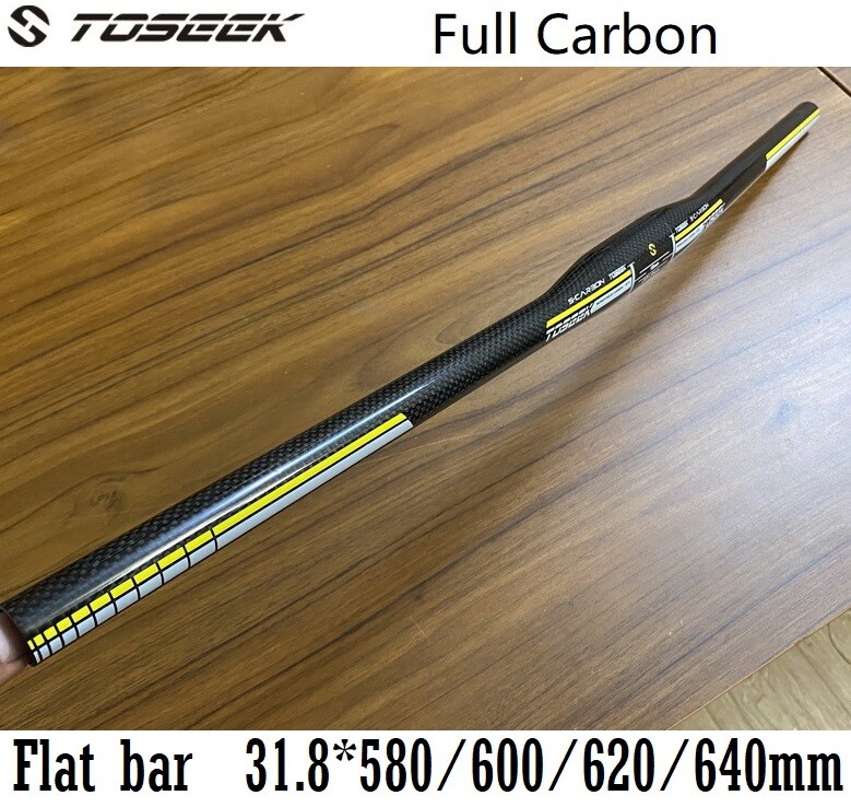 Carbon 3K MTB XC Road Bike Flat bar Bicycle Handlebar 31.8*580-640mm Yellow