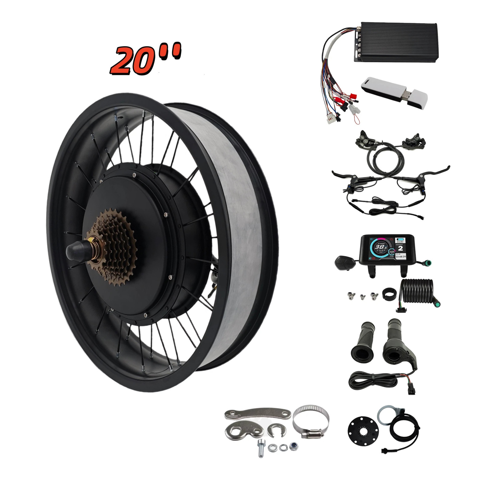 20 x 4.0″/20 x 3.0″ inch 48V-72V 5000W Rear Motor Fat Wheel Kit W/sabvoton 100A