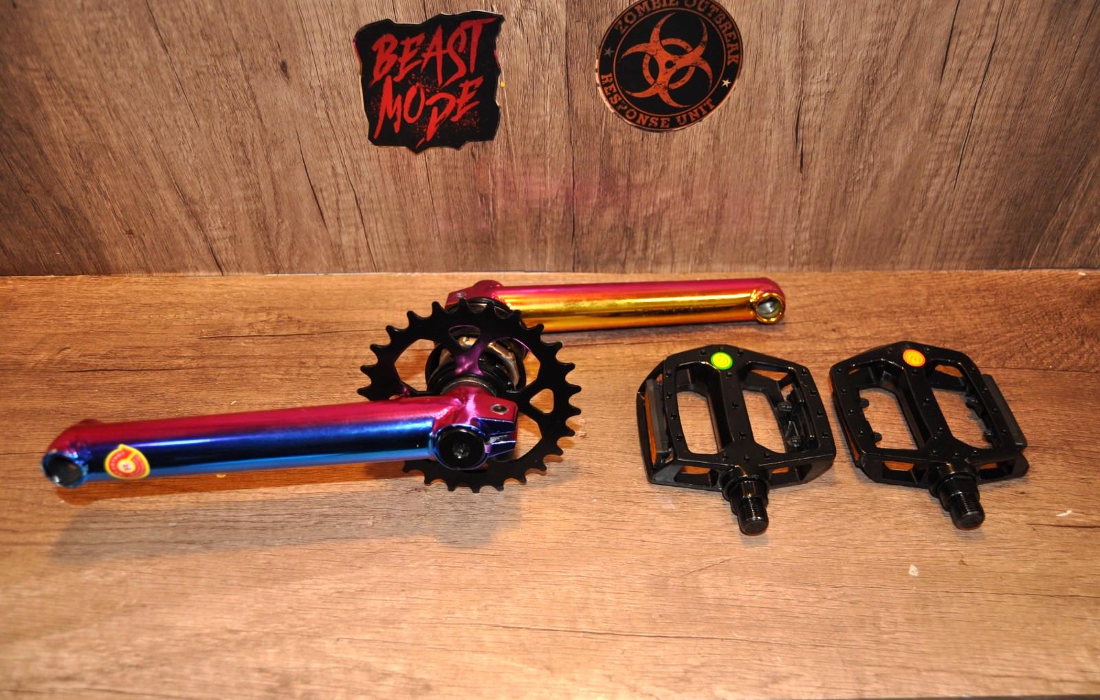 3-Piece BMX Crankset 175mm American BB Set Pedal Oil Slick Fuel Jet Color