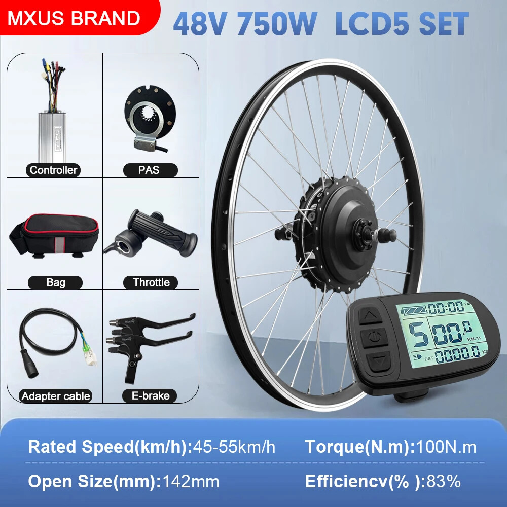 E-bike Conversion Kit 48V 750W Brushless Rear Hub Motor Wheel 20-29Inch 700C
