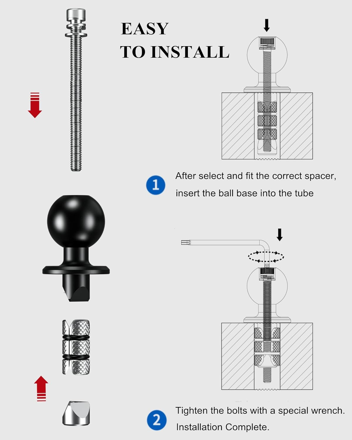 Metal Motorcycle Fork Stem Mount Base with 1» TPU Ball for Stem Holes 12Mm to 2