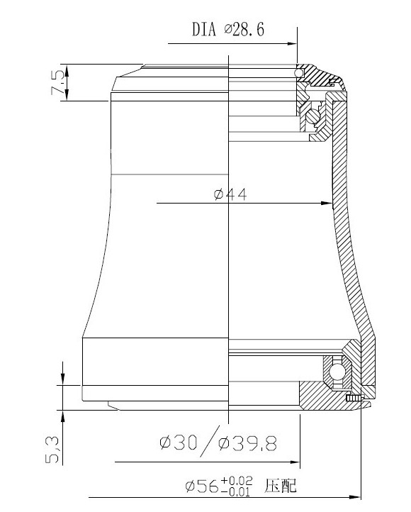 GINEYEA 44-56mm Cartridge Tapered Integrated 1-1/8′ 28.6 Steerer Bearing Headset