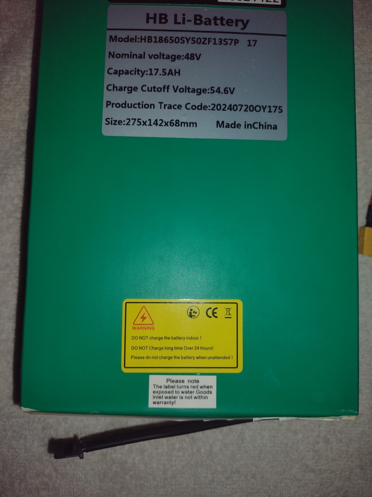 Hiboy Li-Battery 48V 17.5Ah Li-Ion Battery Green HB18650SY50ZF13S7P 275x142x68