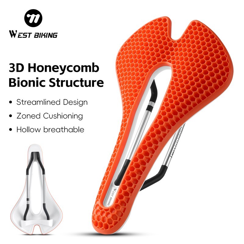 WEST BIKING Bicycle Saddle 3D Honeycomb Hollow MTB Road Bike Seat Cushion Orange