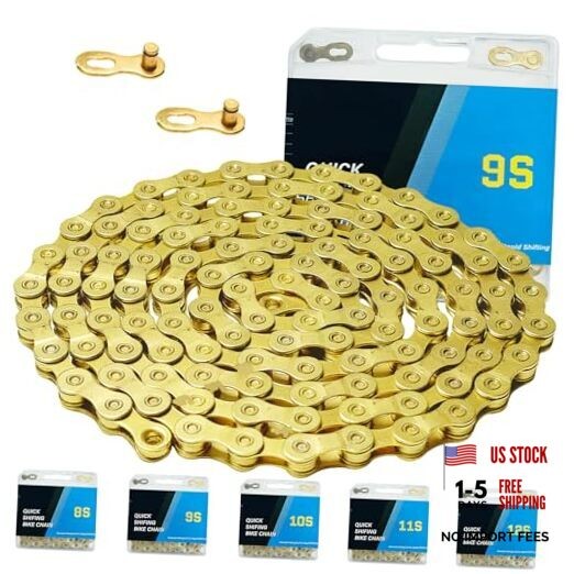 6/7/8/9/10/11/12 Speed Bike Chain – High-Strength, Durable & Gold-9-Speed