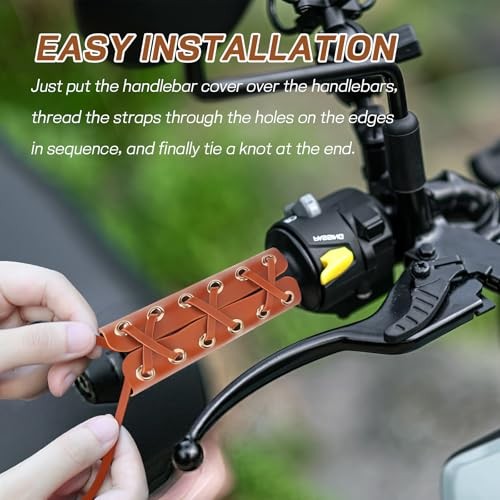 2PCS Leather Motorcycle Handlebar Grip Covers, 4.53″ × 4.33″ PU Dark Brown
