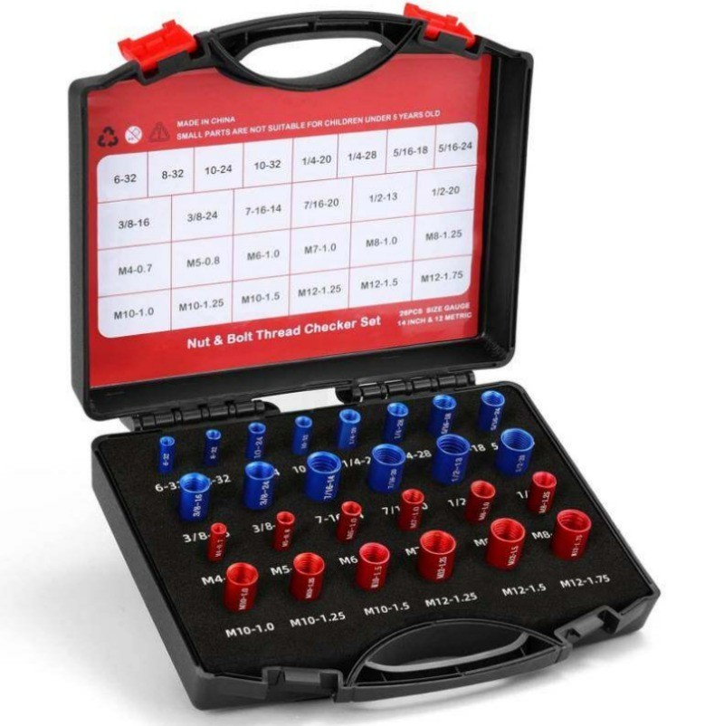 Inch & Metric Sizes Bolt/Nut Identifier 44pcs Nut/ Bolt Thread Checker Gauge Box
