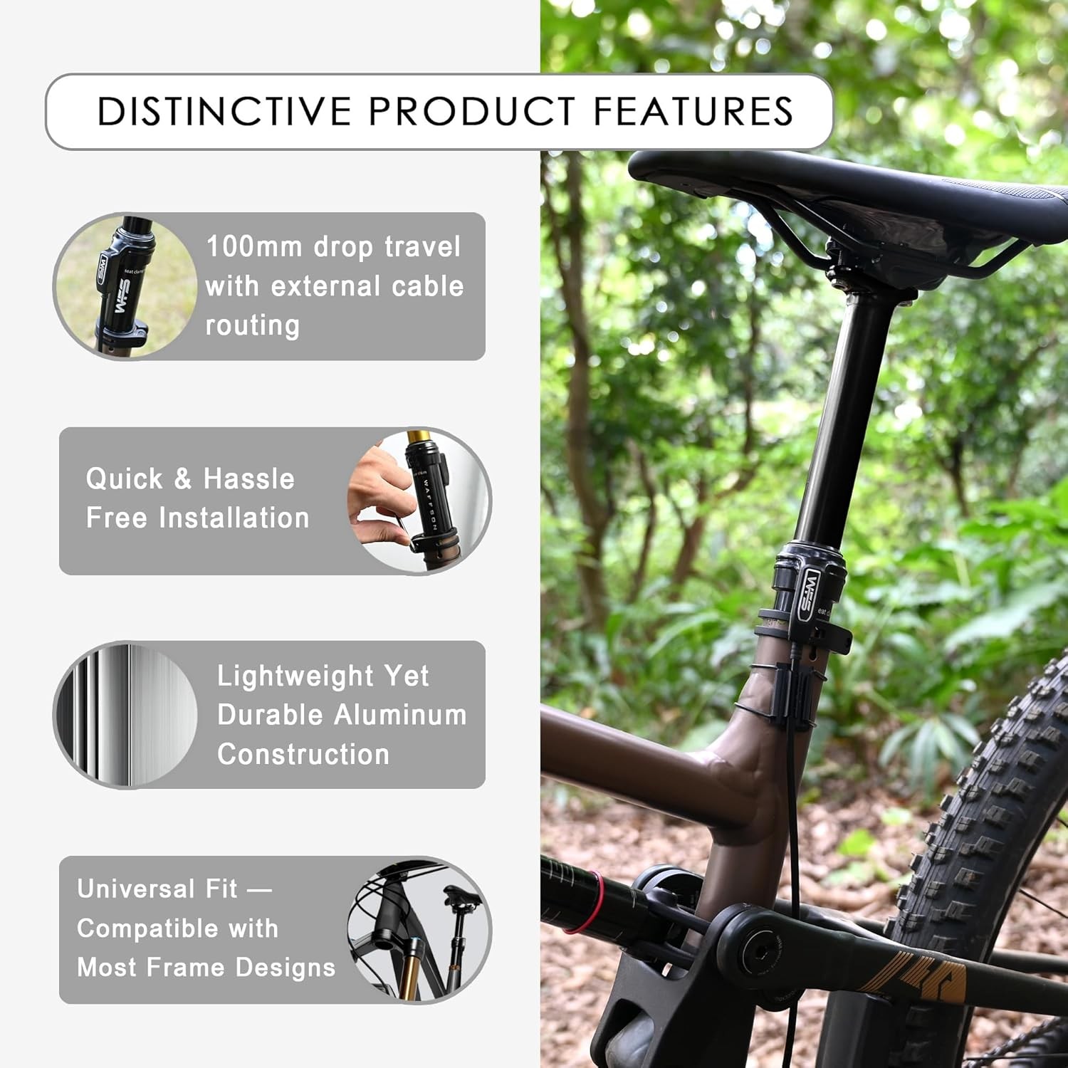 WFS Vresa Dropper Seatpost 30.9x360mm, 100mm Travel, External Routing, Black
