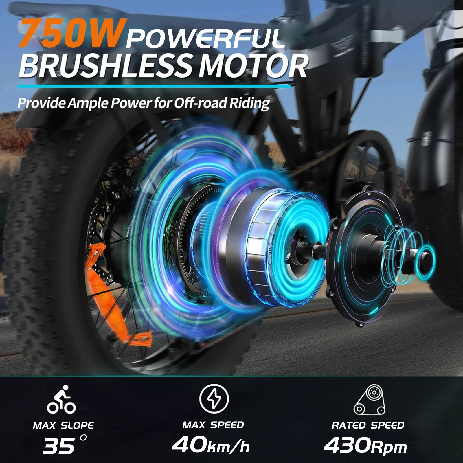 48V 750W Snow Electric Fat Bike 4.0 Tire Rear Rotate Brushless Hub Motor Wheel