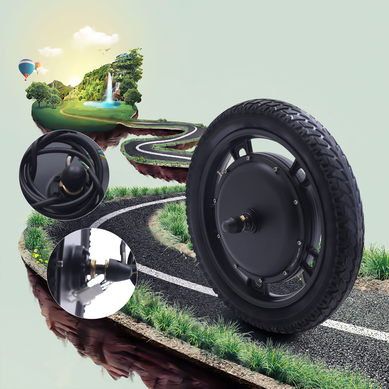 48V 1000W Front Brushless Hub Motor Wheel 16″ × 2.50 Electric Bike Conversion