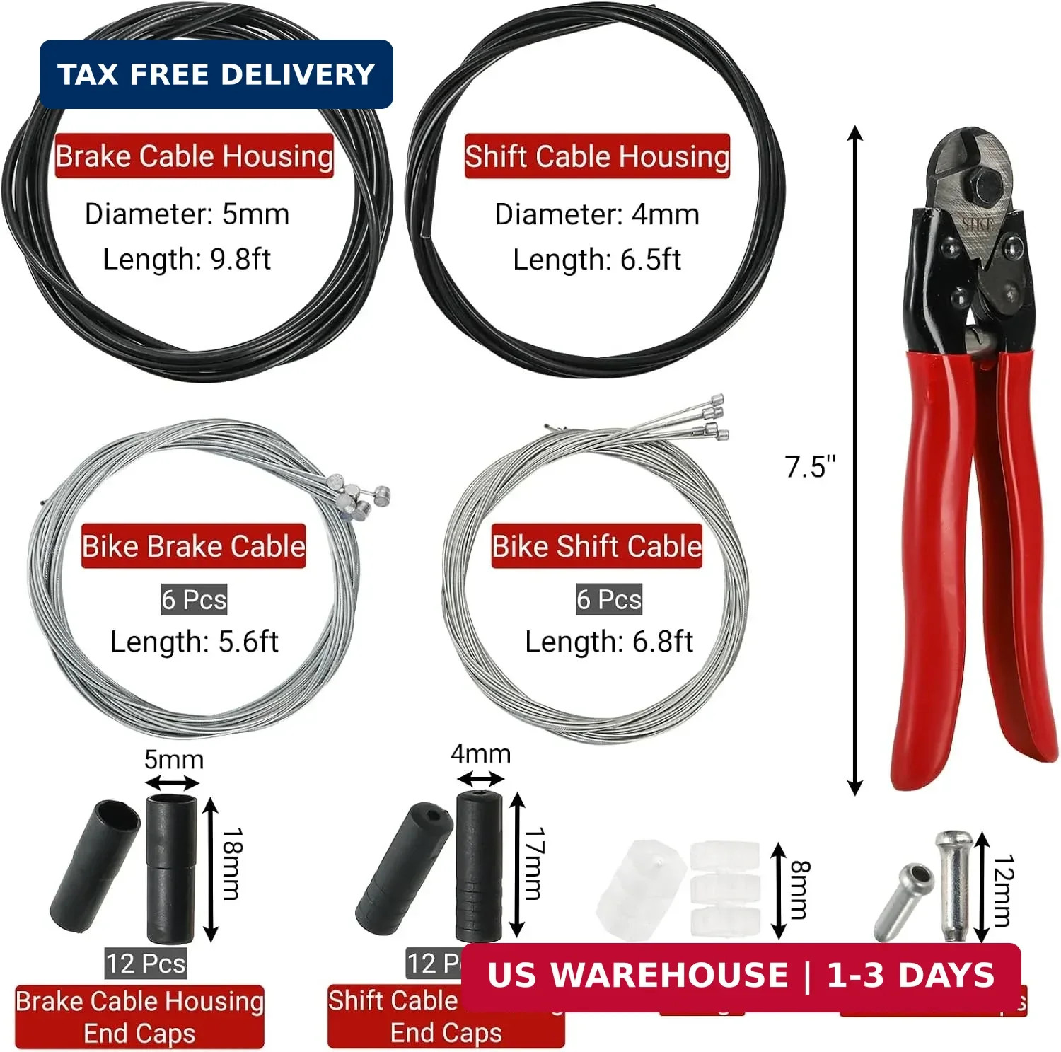 Bike Cable Kit, Cutter End Caps Included, 91 Pieces | Bicycle Shift Brake Cable,