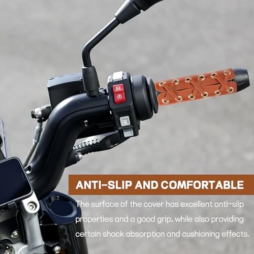 2PCS Leather Motorcycle Handlebar Grip Covers, 4.53″ × 4.33″ PU Dark Brown
