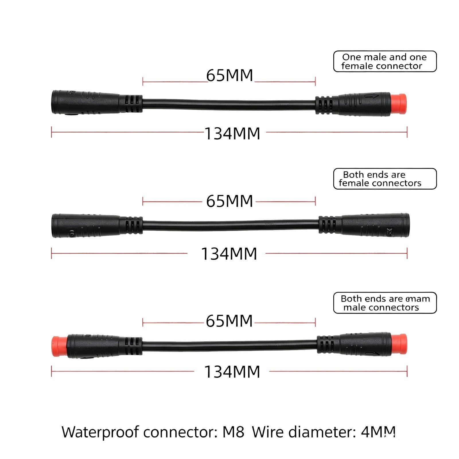 Electric Bike M8 2-Pin Waterproof Connector Extension Cable Male to Female AUK