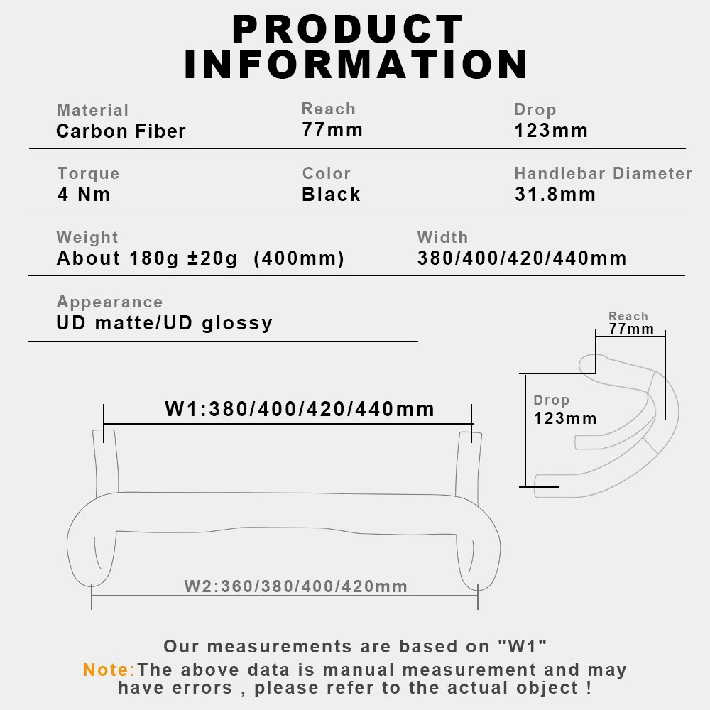 Carbon Road Bike Handlebars 380/400/420/440mm 31.8mm UD Matte/Glossy Drop Bars