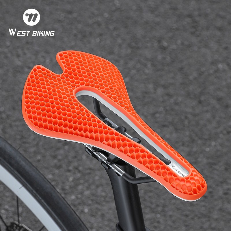 WEST BIKING Bicycle Saddle 3D Honeycomb Hollow MTB Road Bike Seat Cushion Orange