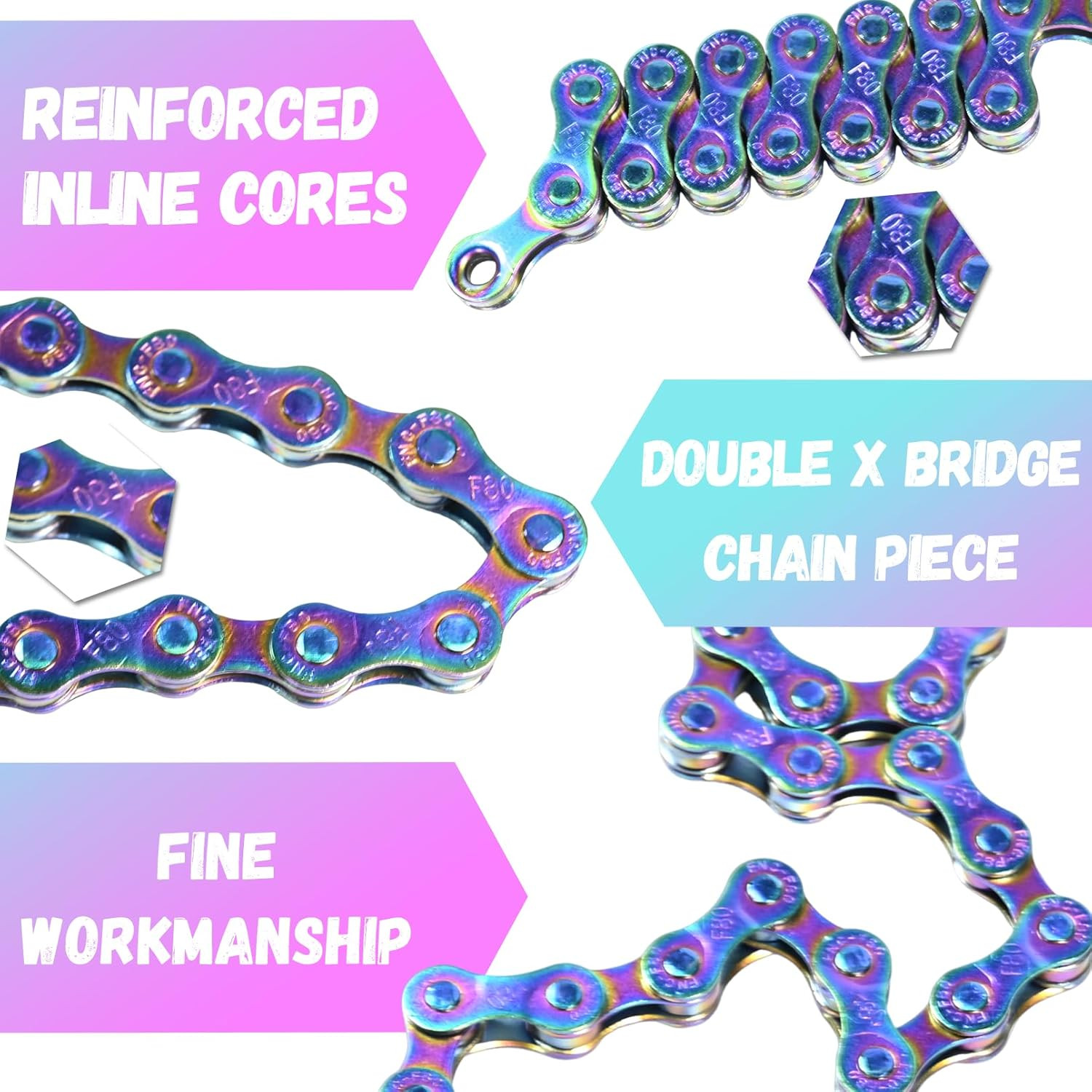 Rainbow 8 Speed Bike Chain, 1/2″ x 3/32″ 116 Links for Road Bike Mountain Bik…