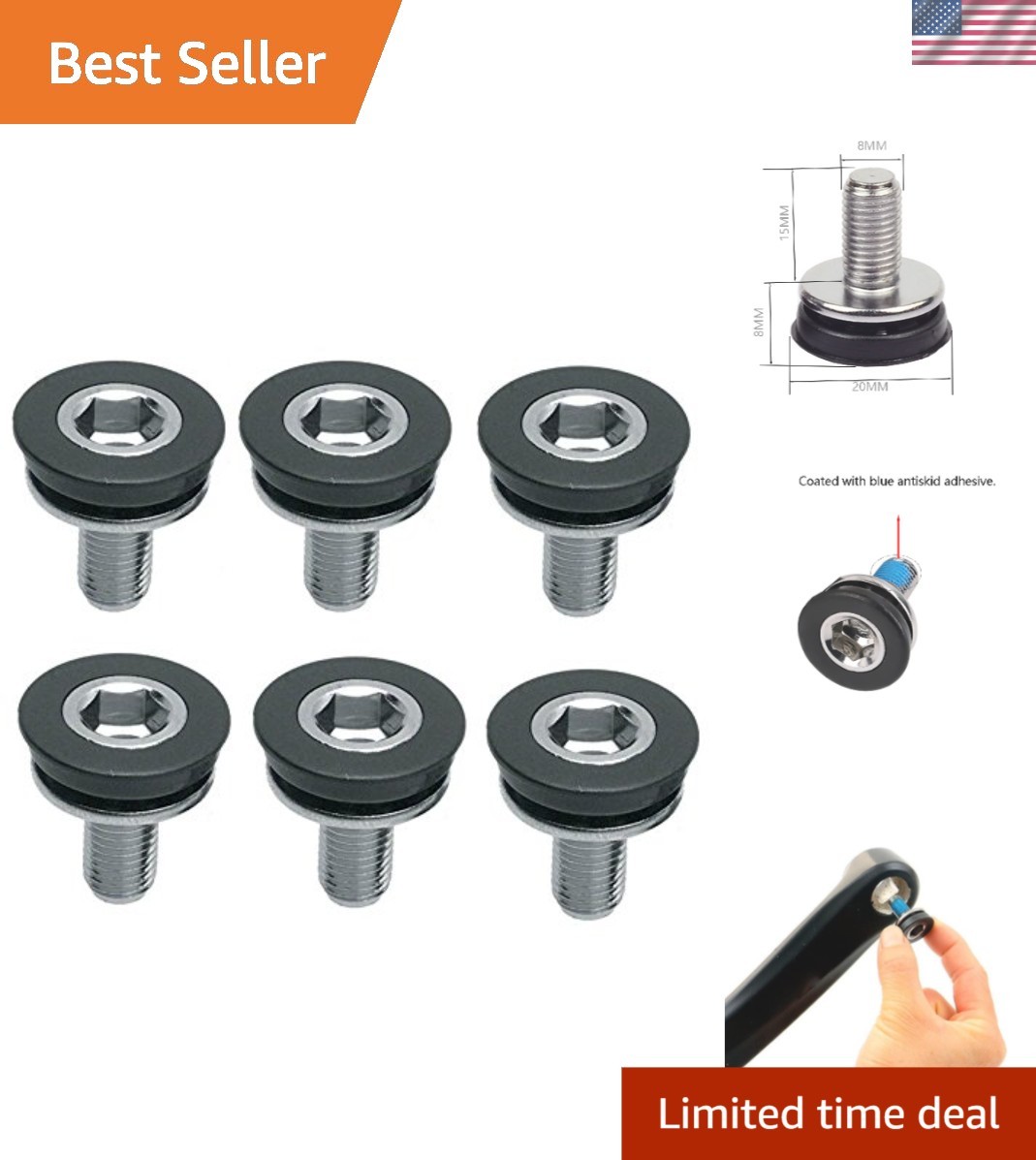 Hex Head Crank Arm Bolts 8mm x 15mm Pack of 6 – Strong Alloy Steel & Waterproof