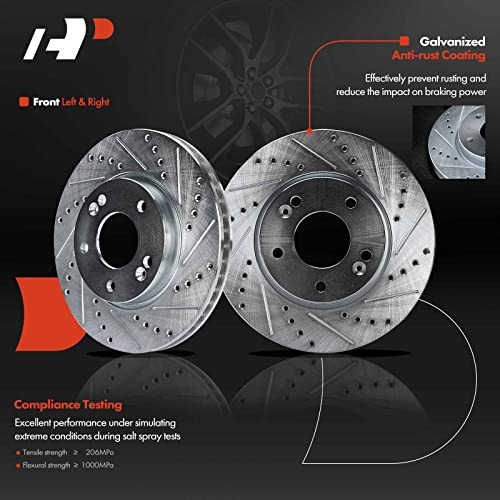 11.02 In (280mm) Front Brake Rotors & Ceramic Pads Front Drilled and Slotted