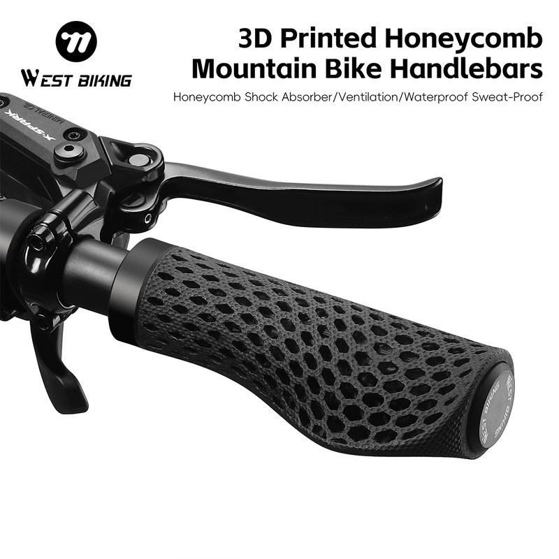 WEST BIKING MTB Bike 3D Printed Grips Ergonomic Bicycle Grips with Bar End Plugs