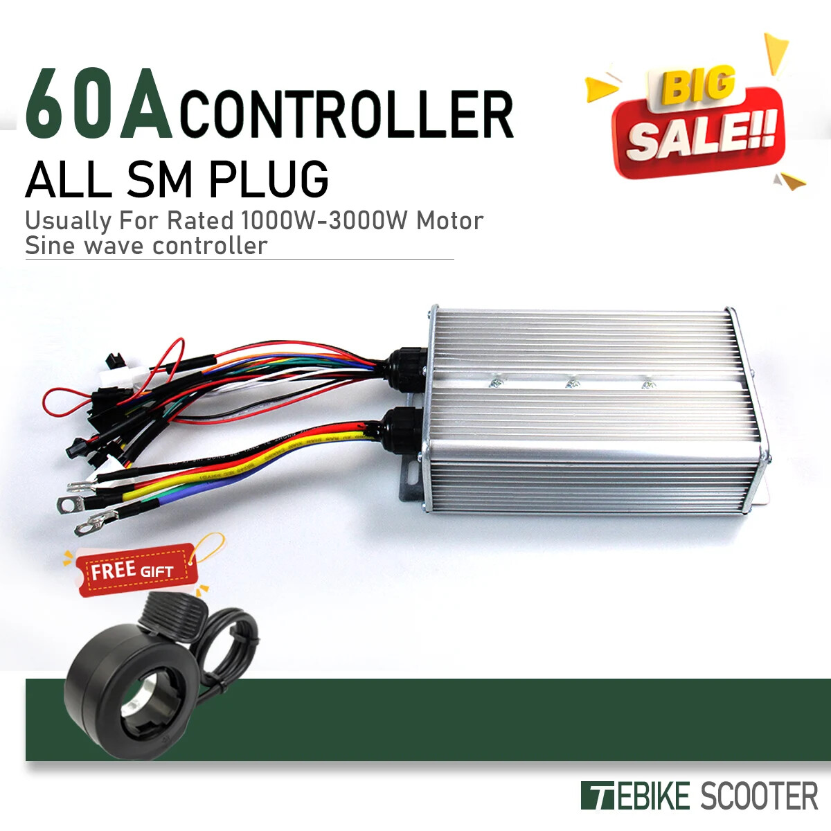 E-bike Controller 48V 52V 60V 72V 60A Sinewave Dual Mode Controller Hub Motor