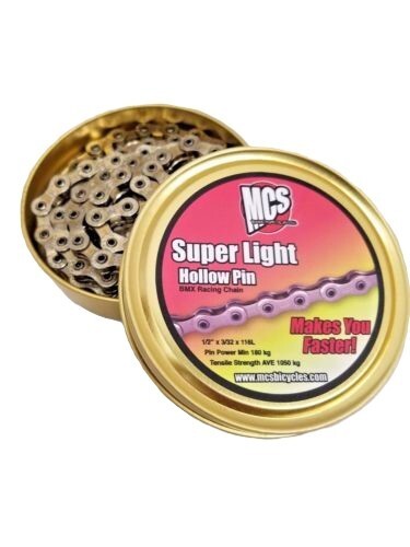 MCS SUPER LIGHT HOLLOW PIN BMX RACING CHAIN 1/2″ X 3/32″ x 116L SILVER